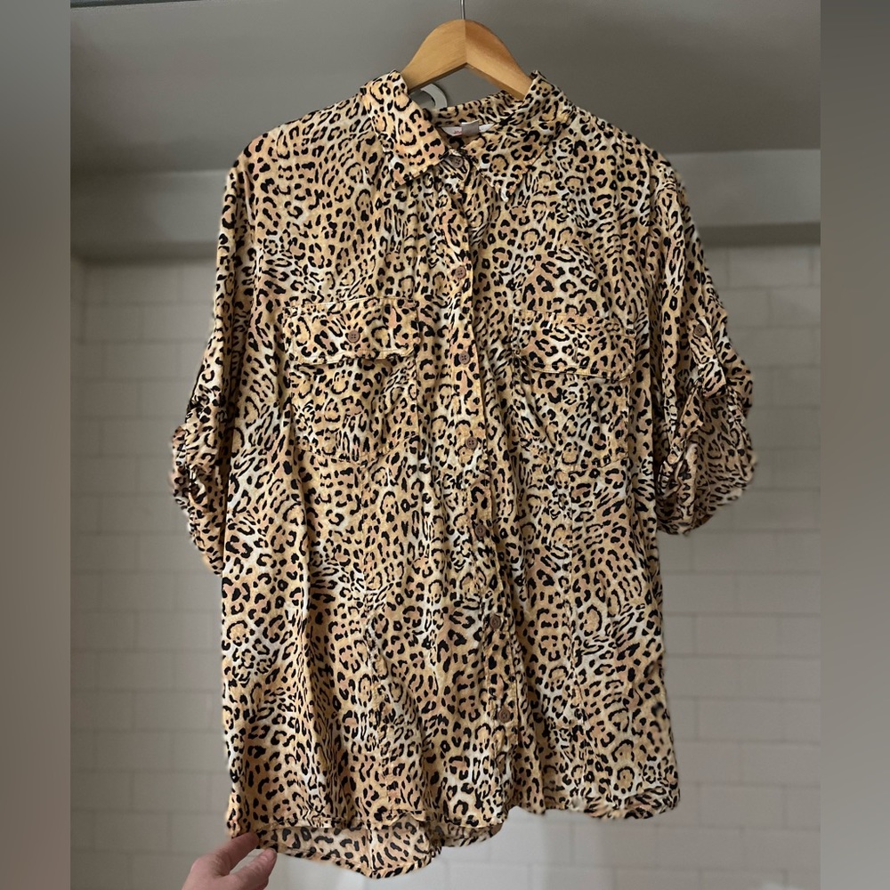 Joe Fresh Animal Print Roll Up Sleeve Blouse Size 2x